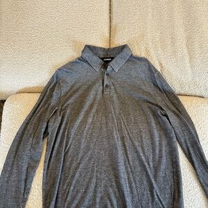 Express Gray Long-Sleeve Polo Shirt Classic Knit